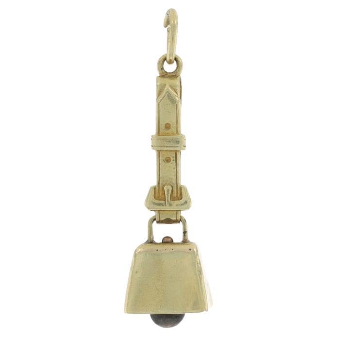 Yellow Gold Vintage Cowbell Charm 14k Bovine For Sale