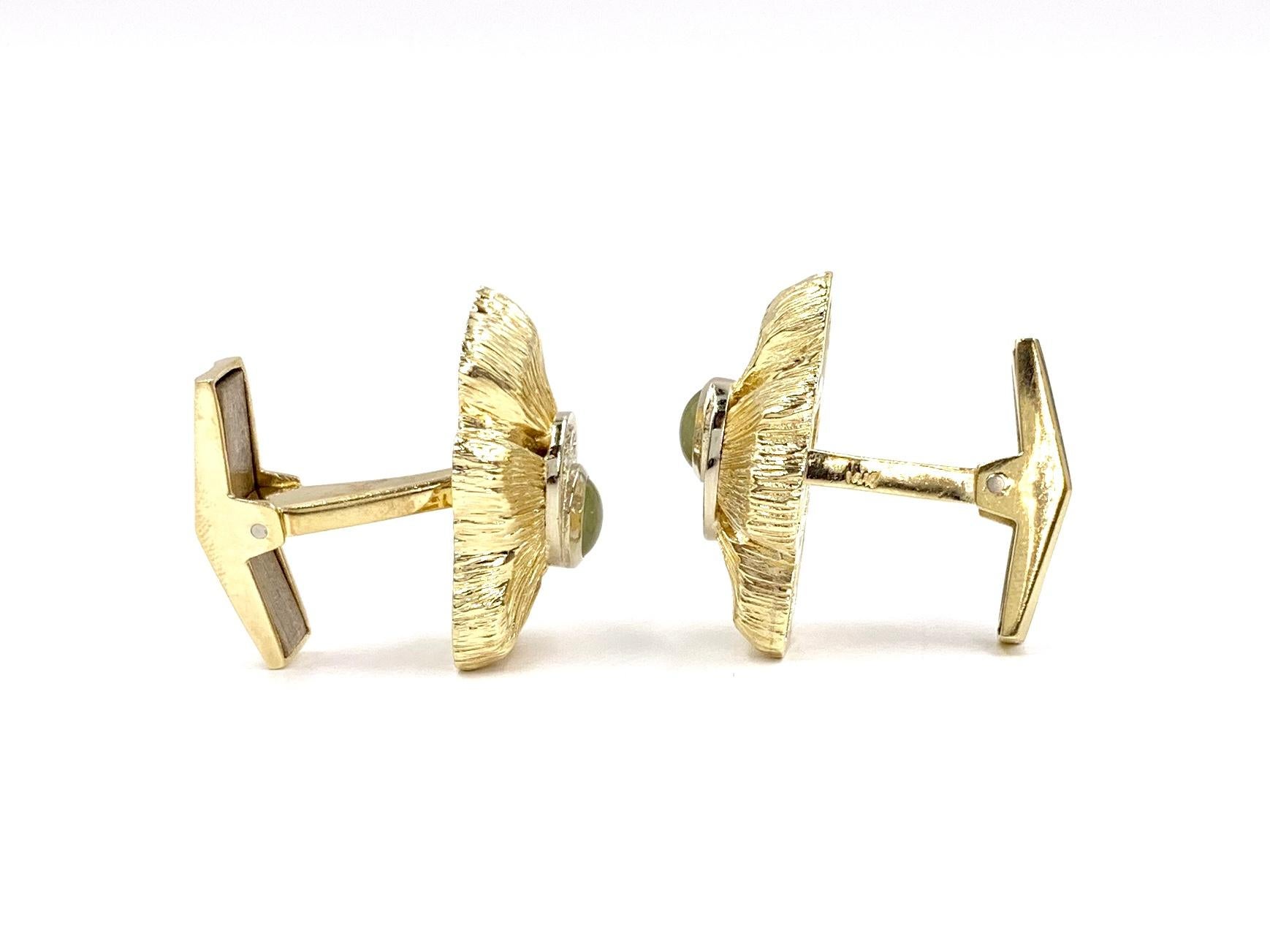 Women's or Men's Yellow Gold Vintage Cufflinks with Diamonds and Cat's Eye Gemstones For Sale