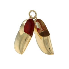Yellow Gold Vintage Dutch Clog Shoes Charm - 14k Enamel Holland Footwear