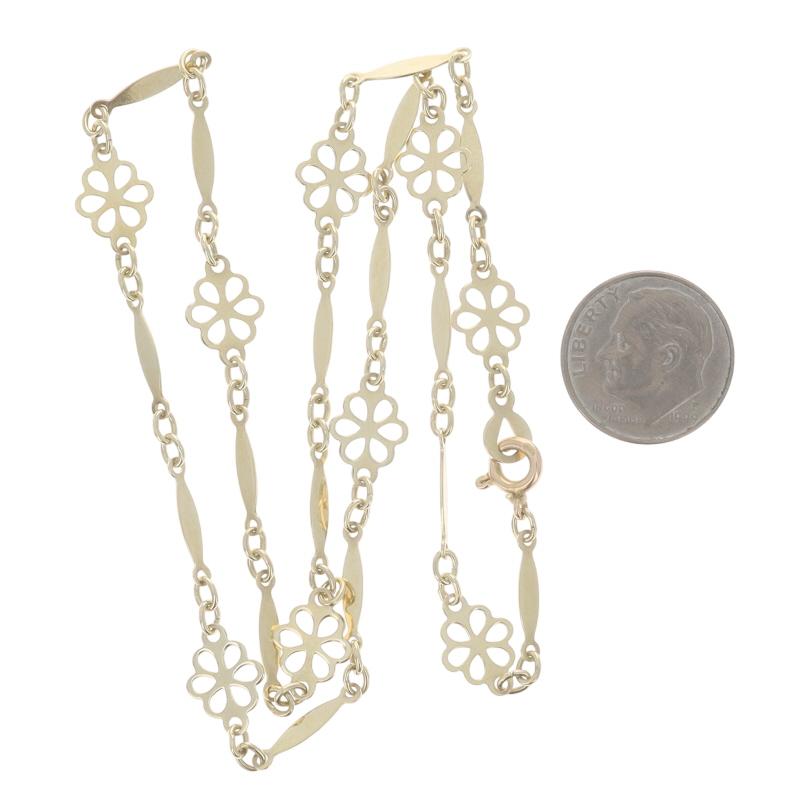 Collier en or jaune vintage fleur fantaisie avec chaîne longue et courte 17 1/2