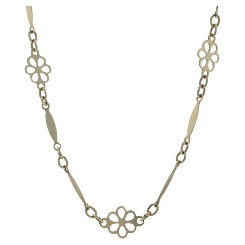 Collier en or jaune vintage fleur fantaisie avec chaîne longue et courte 17 1/2" 14k