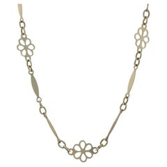 Collier en or jaune vintage fleur fantaisie avec chaîne longue et courte 17 1/2" 14k