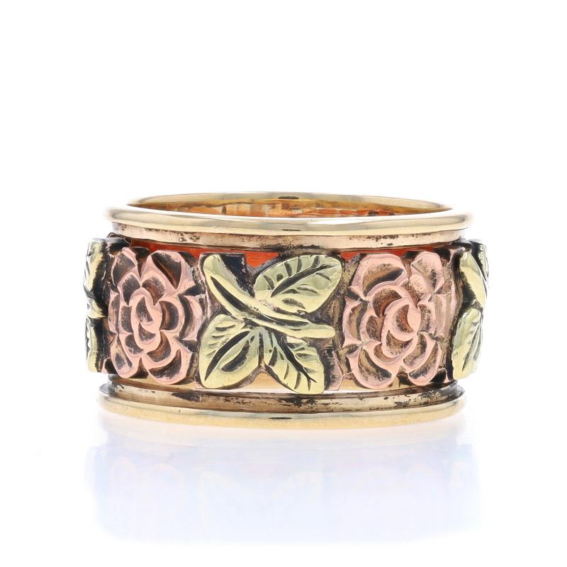 Women's Yellow Gold Vintage Flower Garland Statement Band - 14k Ring Sz 7