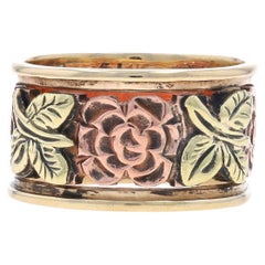 Yellow Gold Vintage Flower Garland Statement Band - 14k Ring Sz 7