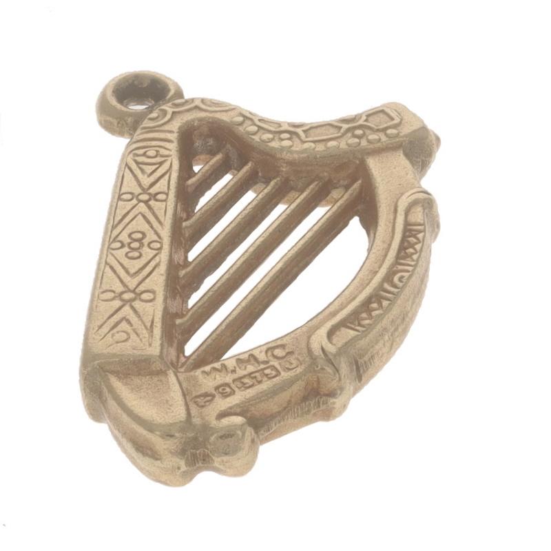 Yellow Gold Vintage Harp Charm - 9k Musical Instrument For Sale 2