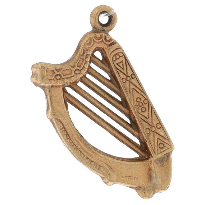 Yellow Gold Vintage Harp Charm - 9k Musical Instrument For Sale