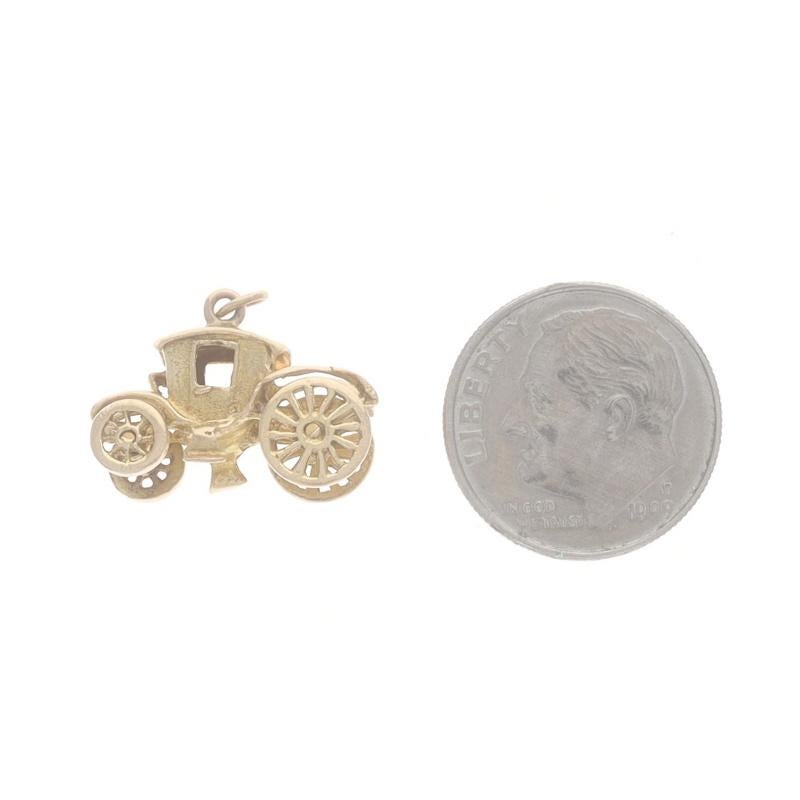 Women's or Men's Yellow Gold Vintage Horse-Drawn Carriage Charm - 9k Olden Day Transport Moves For Sale