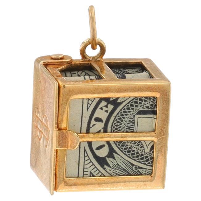 Gelbgold Vintage Mad Money Charm - 14k Smaragd gefasst $1 Bill Opensst