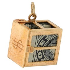 Yellow Gold Vintage Mad Money Charm - 14k Folded Emergency $1 Bill Opens