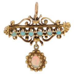 Yellow Gold Antique Opal Convertible Brooch/Pendant - 14k Cabochon .50ctw Pin