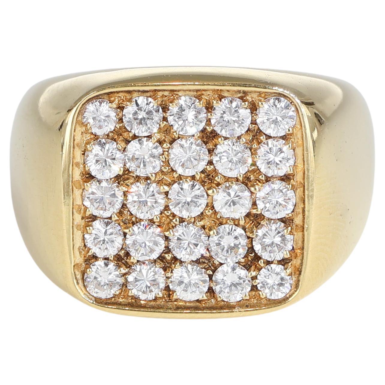 Yellow Gold Vintage Rectangular Pavé White Diamond Ring, 1.25 Carats