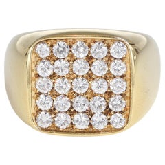 Yellow Gold Vintage Rectangular Pavé White Diamond Ring, 1.25 Carats