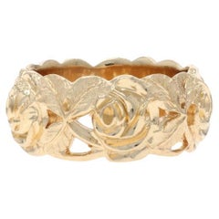 Yellow Gold Vintage Rose Blossom Garland Statement Band - 14k Ring SZ 5