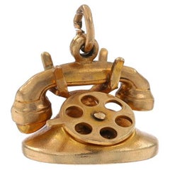 Yellow Gold Used Rotary Telephone Charm - 10k Love Messages Moves