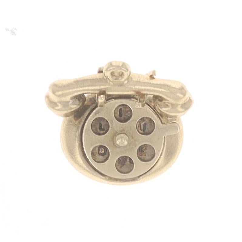 Yellow Gold Vintage Rotary Telephone Charm - 14k Hello Love Message Moves In Good Condition For Sale In Greensboro, NC