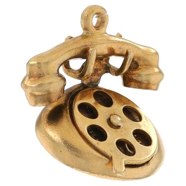 Yellow Gold Vintage Rotary Telephone Charm - 14k Hello Love Message Moves For Sale