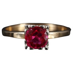 Yellow Gold Vintage Ruby Engagement Ring Minimalist Ruby Solitaire Wedding Ring