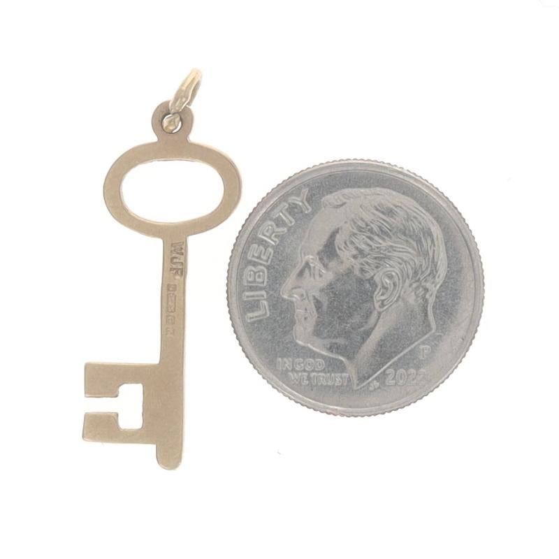 Women's or Men's Yellow Gold Vintage Skeleton Key Charm - 9k Etched Pendant For Sale
