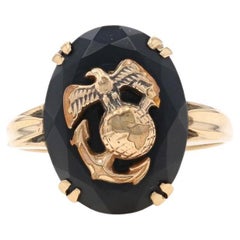 Yellow Gold Vintage United States Marine Corps Onyx Ring - 10k Sweetheart Mother