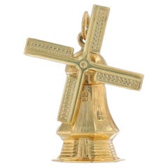 Yellow Gold Vintage Windmill Charm - 14k Holland Travel Gift Blades Move