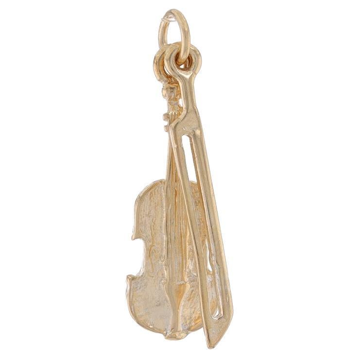 Yellow Gold Violin & Bow Charm - 14k String Music Instrument Musician's Gift For Sale