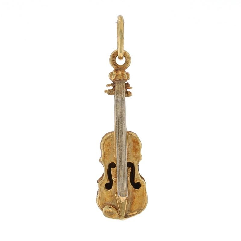 Metal Content: 14k Yellow Gold & 14k White Gold

Theme: Violin, Musical Instrument

Measurements
Tall (from stationary bail): 29/32