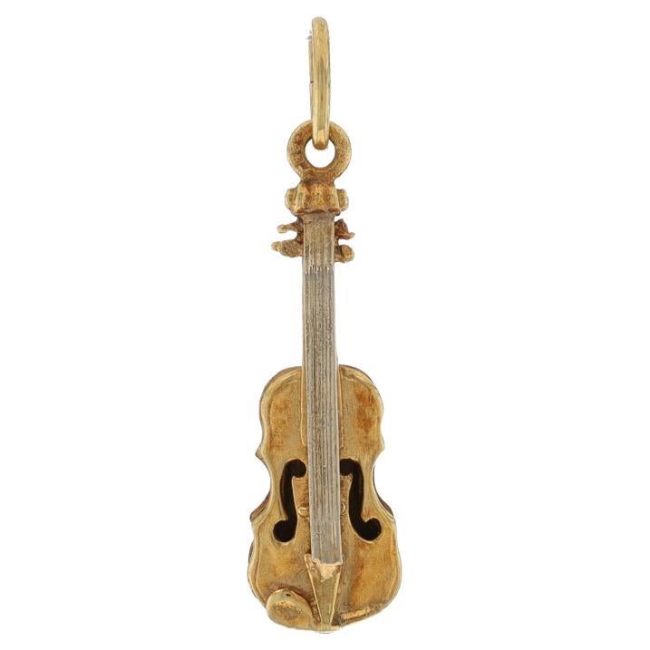 Yellow Gold Violin Charm - 14k Musical Instrument Violinist's Pendant For Sale