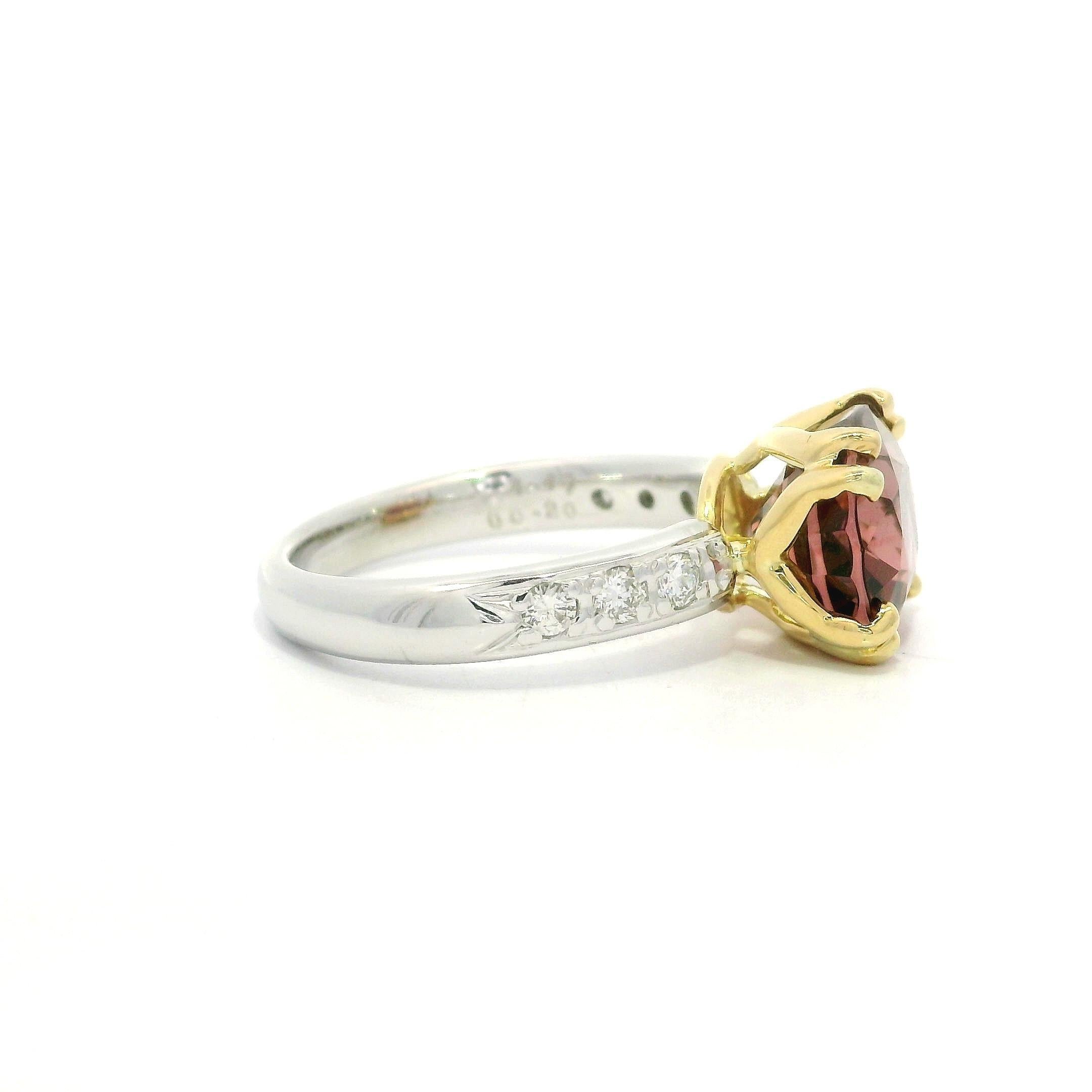 Yellow Gold w/ Platinum GIA 4.67ctw Pink Peachy Tourmaline & Diamond Sides Ring en vente 5