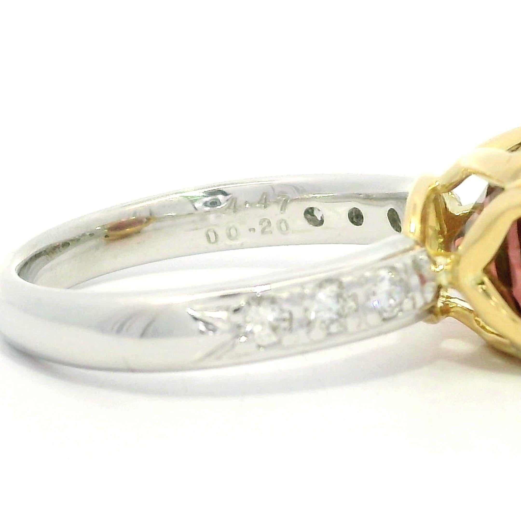 Yellow Gold w/ Platinum GIA 4.67ctw Pink Peachy Tourmaline & Diamond Sides Ring en vente 6