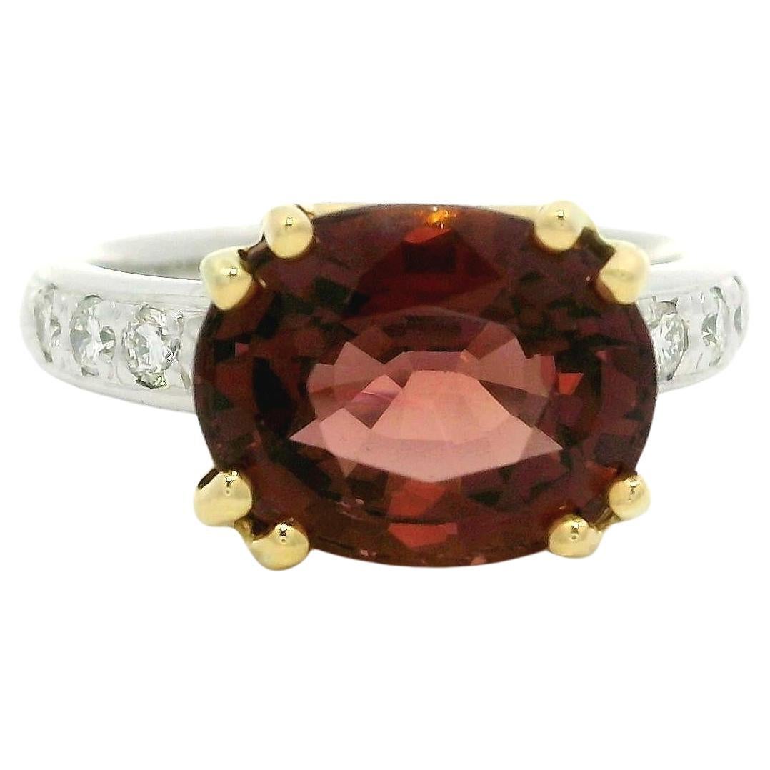 Yellow Gold w/ Platinum GIA 4.67ctw Pink Peachy Tourmaline & Diamond Sides Ring