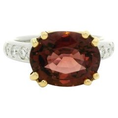 Yellow Gold w/ Platinum GIA 4.67ctw Pink Peachy Tourmaline & Diamond Sides Ring