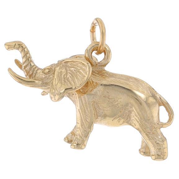Yellow Gold Walking Elephant Charm - 14k Pachyderm For Sale