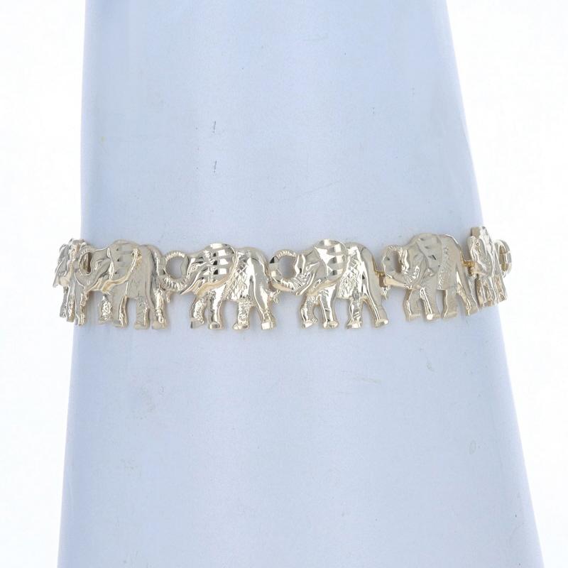 Yellow Gold Walking Elephants Link Bracelet 7 1/4
