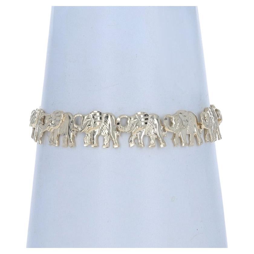 Yellow Gold Walking Elephants Link Bracelet 7 1/4" - 14k Pachyderms For Sale