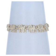 Yellow Gold Walking Elephants Link Bracelet 7 1/4" - 14k Pachyderms