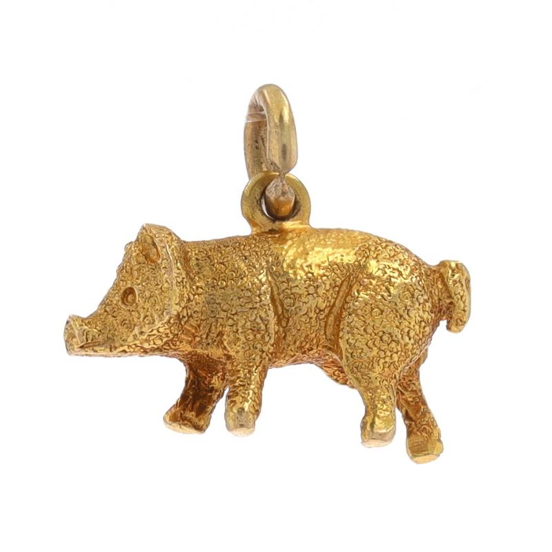 Metal Content: 9k Yellow Gold

Theme: Walking Pig, Farm Animal, Livestock
Features: Textured Detailing

Measurements
Tall (from stationary bail): 13/32