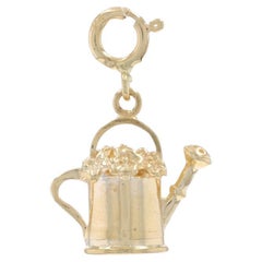 Yellow Gold Watering Can Flower Arrangement Charm - 14k Gardening
