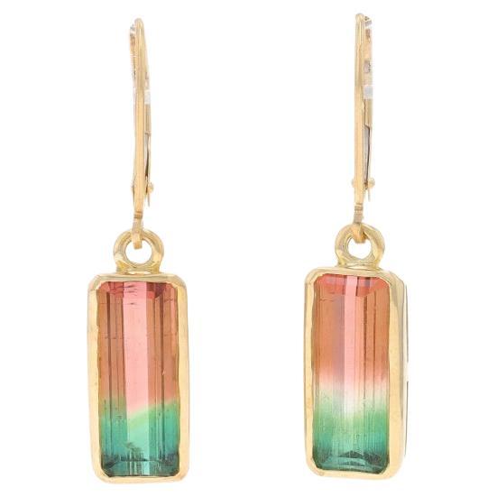 Orecchini pendenti in oro giallo con tormaline anguria - 14k Smeraldo 5,72ctw in vendita