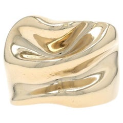 Yellow Gold Wavy Folded Ribbon Statement Band - 14k Ring SZ 7 1/4