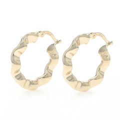 Yellow Gold Wavy Hoop Earrings 14k Absract Pierced