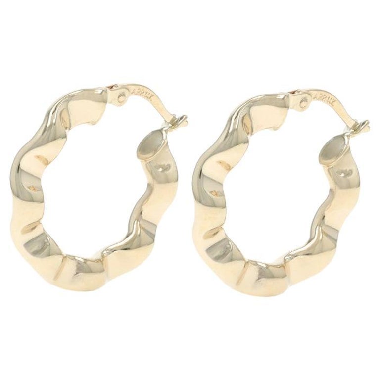 Yellow Gold Wavy Hoop Earrings 14k Absract Pierced For Sale at 1stDibs