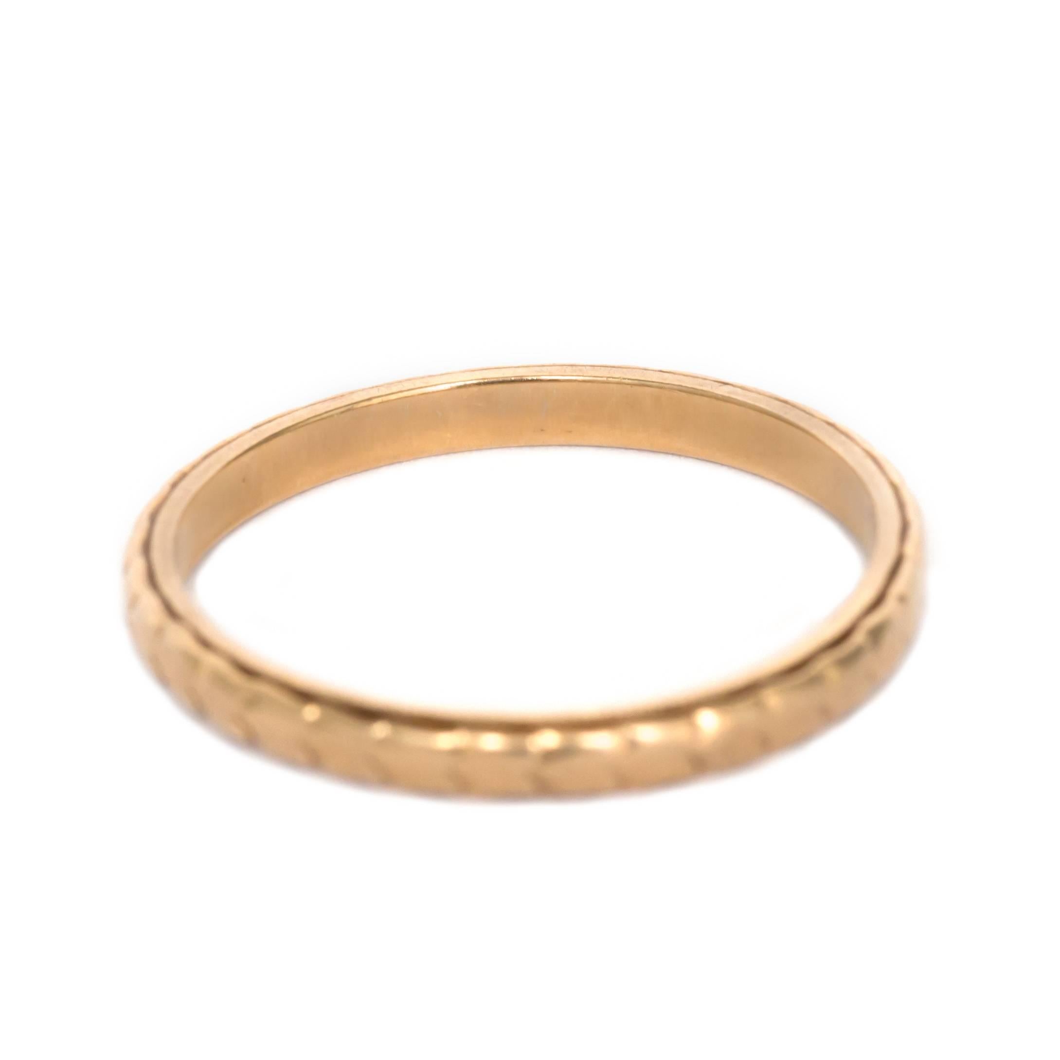 Item Details: 
Ring Size: 5.25
Metal Type: 14 Karat Yellow Gold 
Weight: 1.3 grams

Finger to Top of Stone Measurement: 1.19mm
Width: 1.89mm