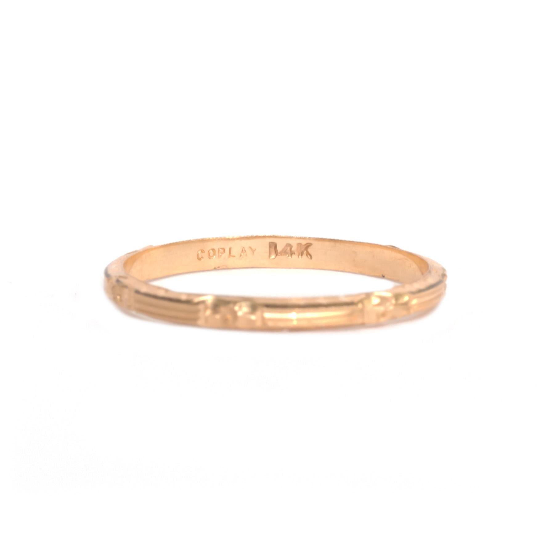 Item Details: 
Ring Size: 7.5
Metal Type: 14 karat Yellow Gold [Hallmark & Tested]
Weight:  1.1 grams

Finger to Top of Stone Measurement: 1.1mm
Condition:  Excellent
