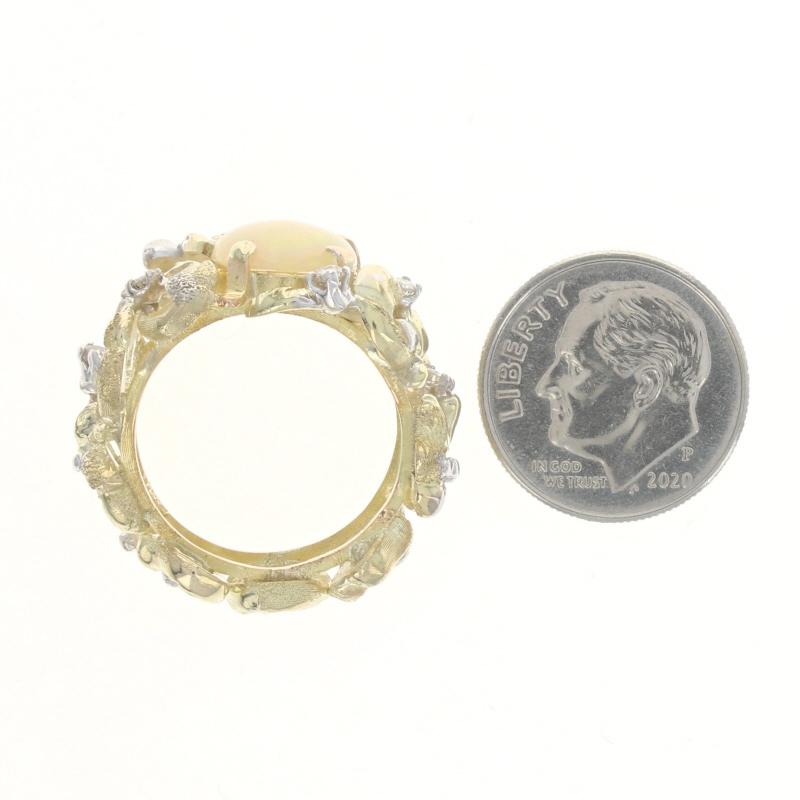 Women's Yellow Gold Welo Opal & Diamond Band 14k Oval 3.50ctw Botanical Scroll Ring Sz 6 For Sale