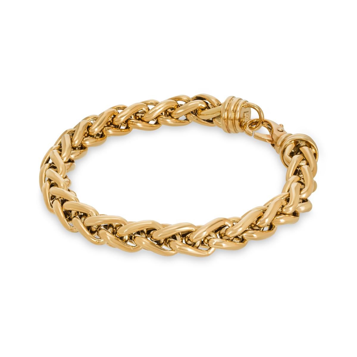 Yellow Gold Wheat Chain Bracelet In Excellent Condition For Sale In London, GB