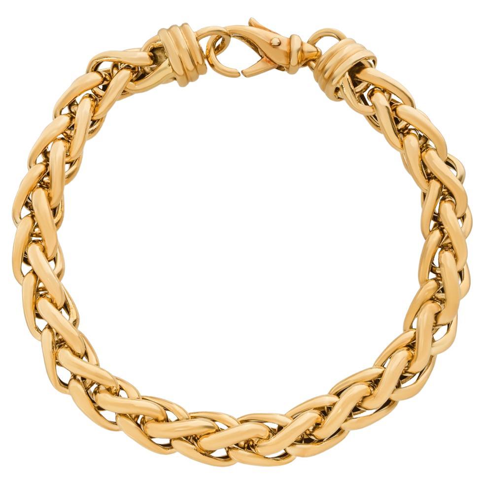 Yellow Gold Wheat Chain Bracelet For Sale