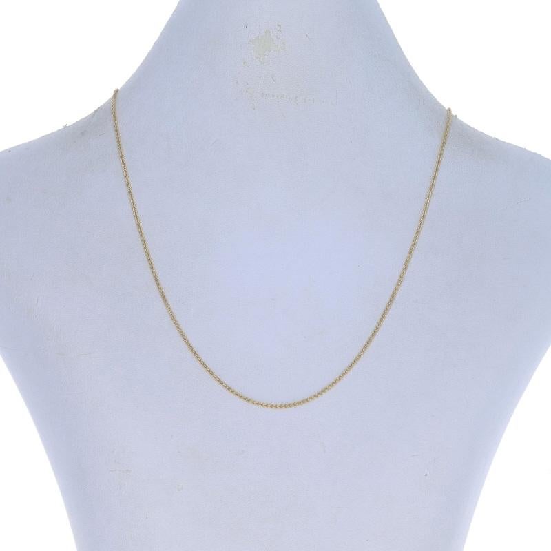 Metal Content: 18k Yellow Gold

Chain Style: Wheat
Necklace Style: Chain
Fastening Type: Lobster Claw Clasp

Measurements

Length: 16 1/2