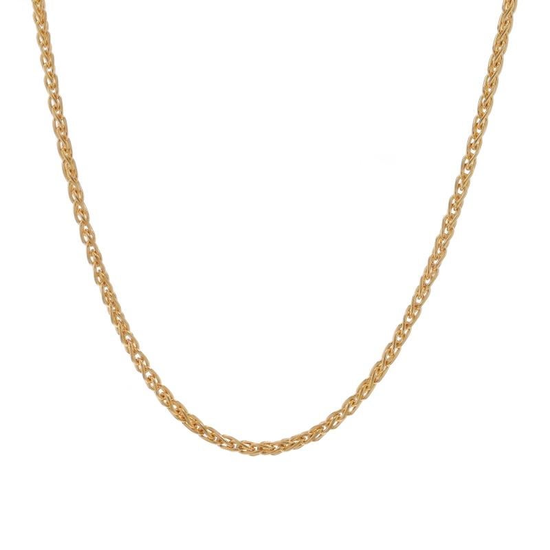 Contenu du métal : Or jaune 14k

Style de chaîne : Blé
Style du collier : Chaîne
Type de fermeture : Fermoir à griffe de homard

Mesures

Longueur : 16 1/4