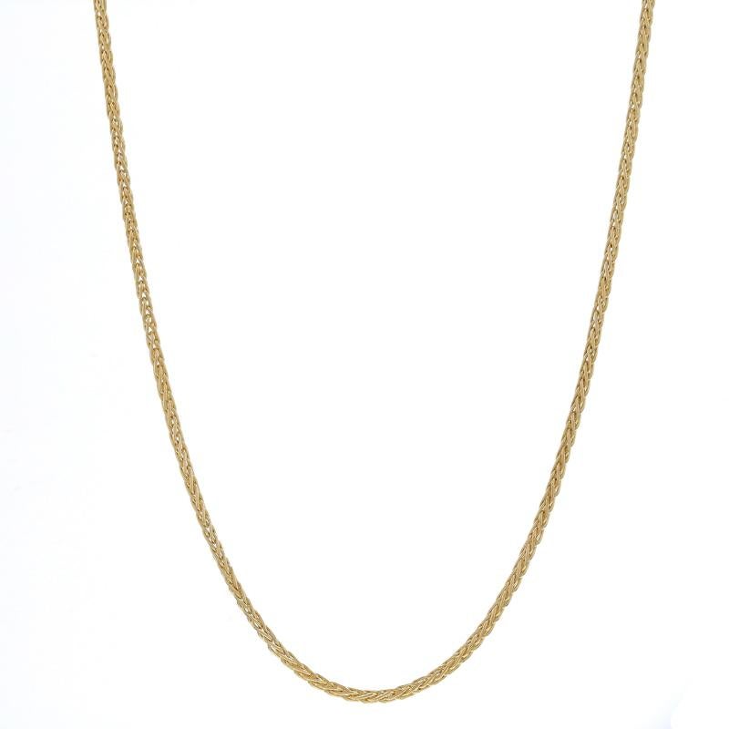 Metal Content: 14k Yellow Gold

Chain Style: Wheat
Necklace Style: Chain
Fastening Type: Lobster Claw Clasp

Measurements
Length: 20 1/2