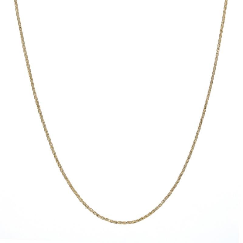Metal Content: 10k Yellow Gold

Chain Style: Wheat
Necklace Style: Chain
Fastening Type: Lobster Claw Clasp

Measurements

Length: 30